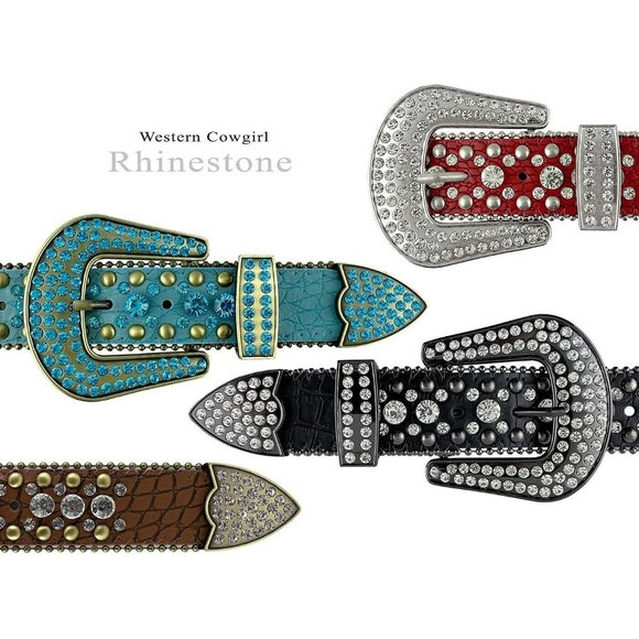 Women\'s  Rhinestone Fashion Western Cowgirl Bling Studded Design Leather Belt main image 4